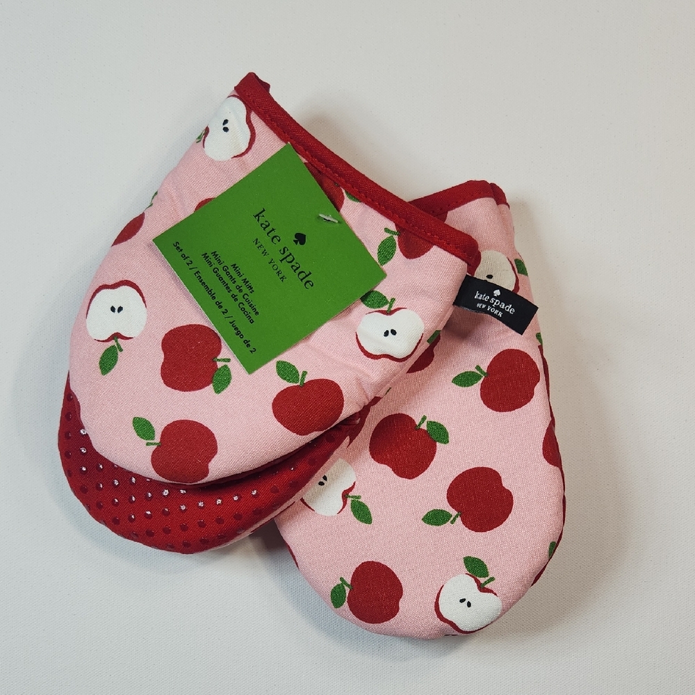 Kate Spade Pink and Red Kitchen Linens with Apple Pattern- Set of 2 NWT